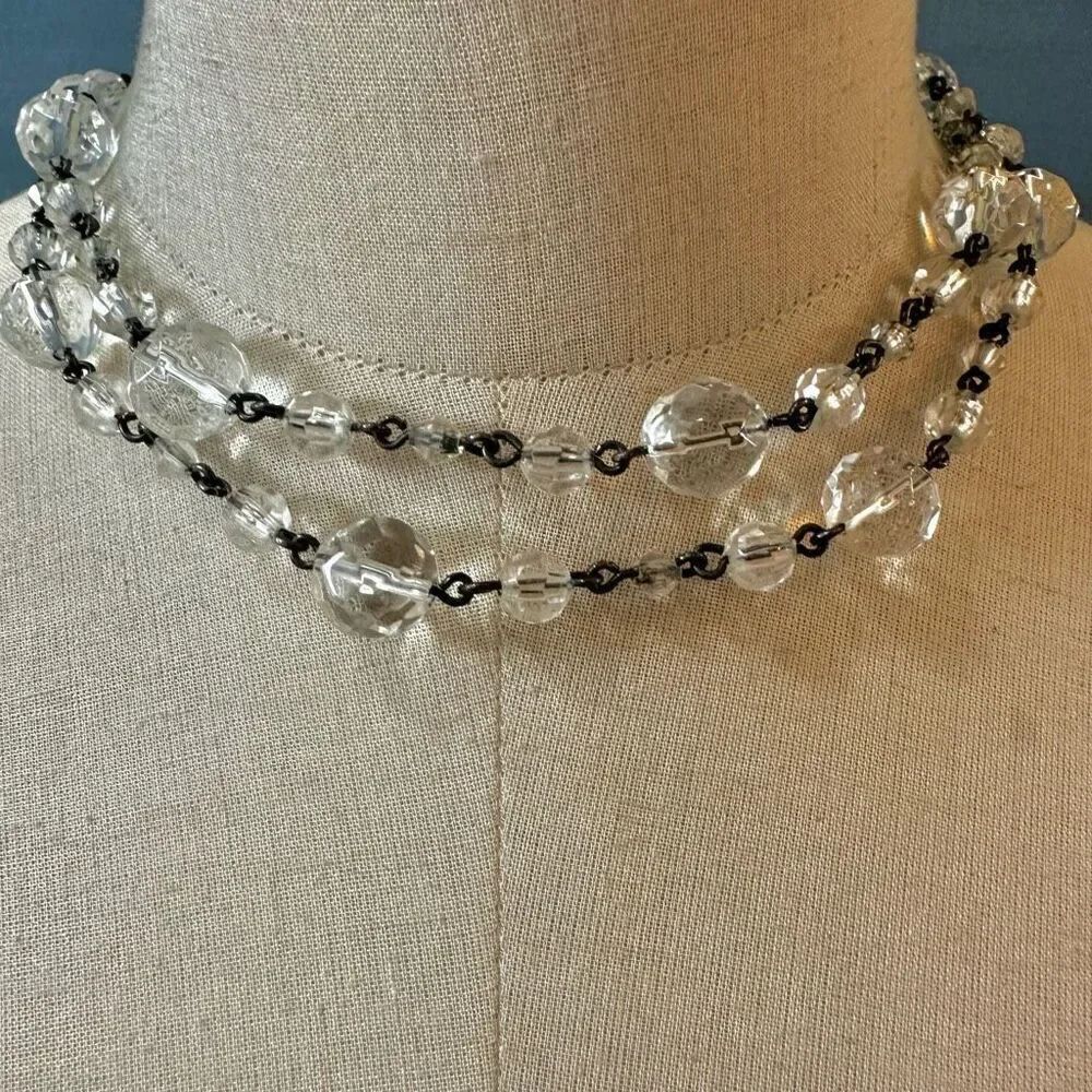 Clear Crystal long beaded necklace